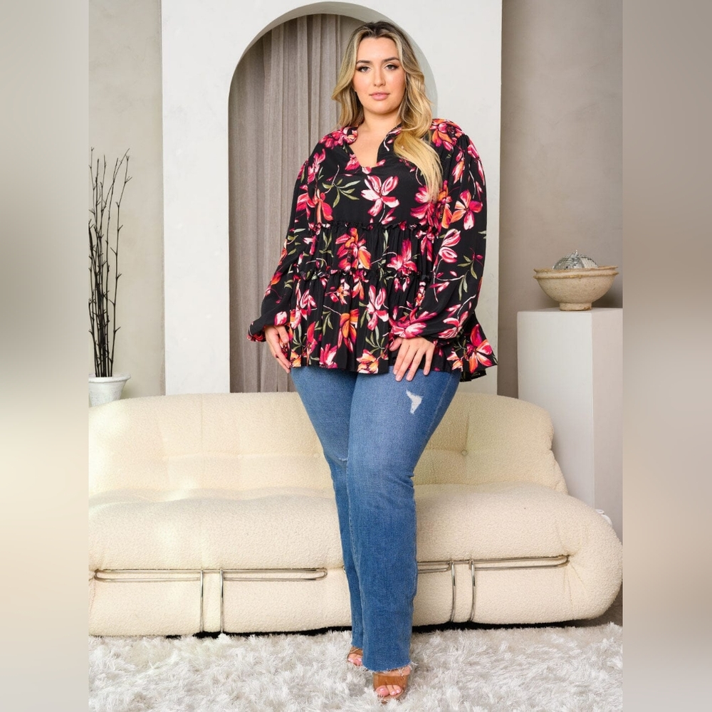 Plus size New Floral Print Tunic Top